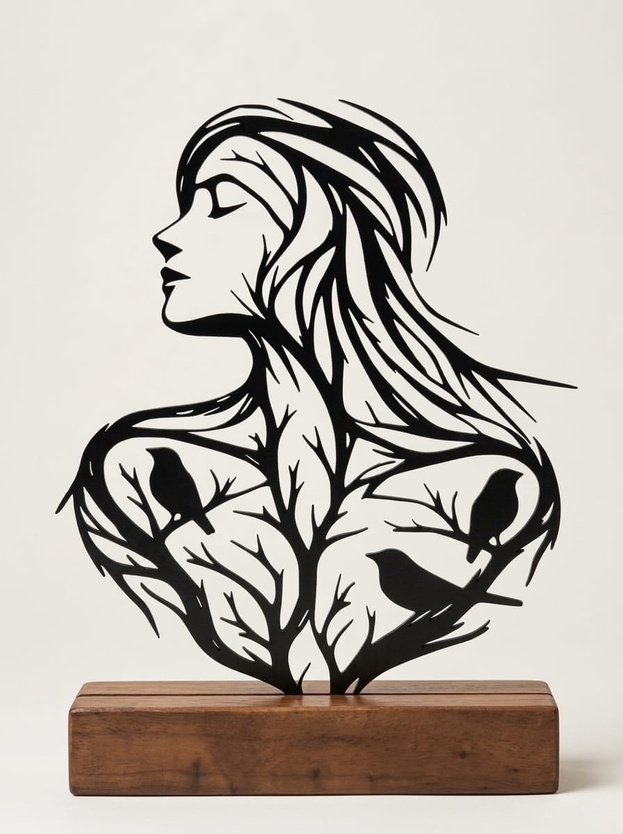 Escultura Silhueta Mulher & Pássaros