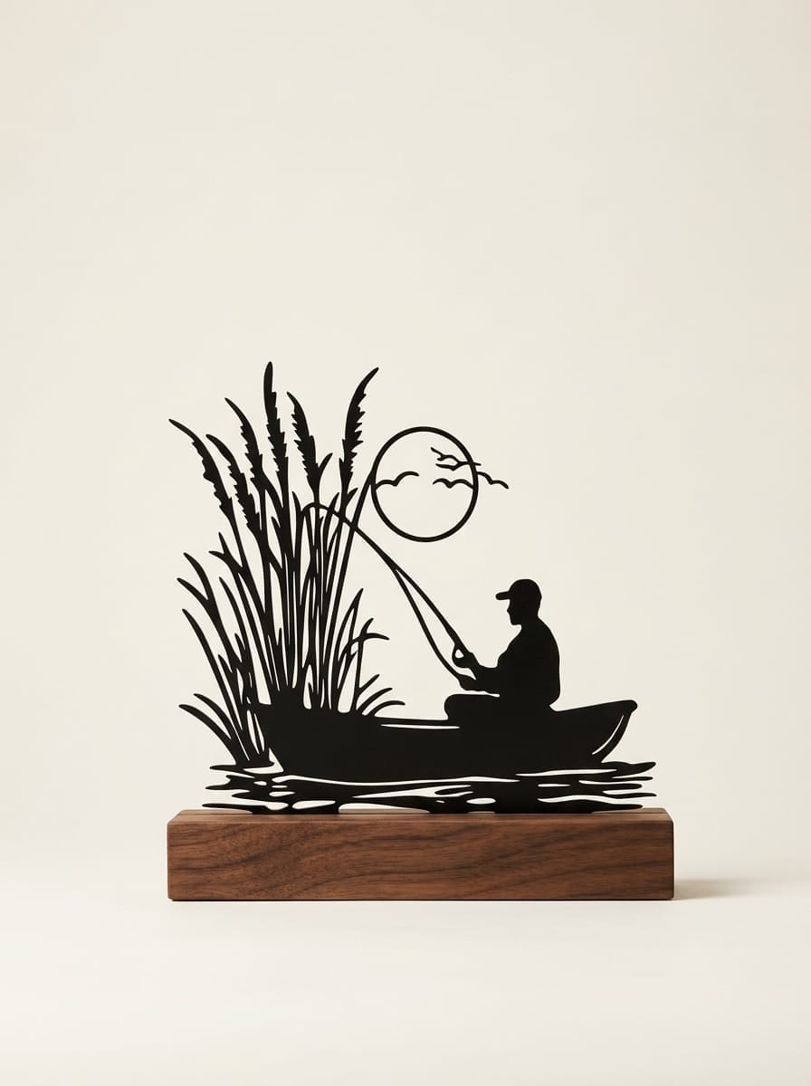 Escultura Silhueta Pescador no Barco