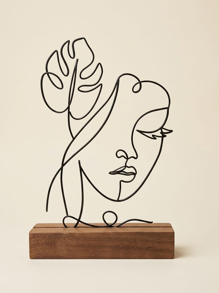 Escultura Aramada Rosto & Costela-de-Adão