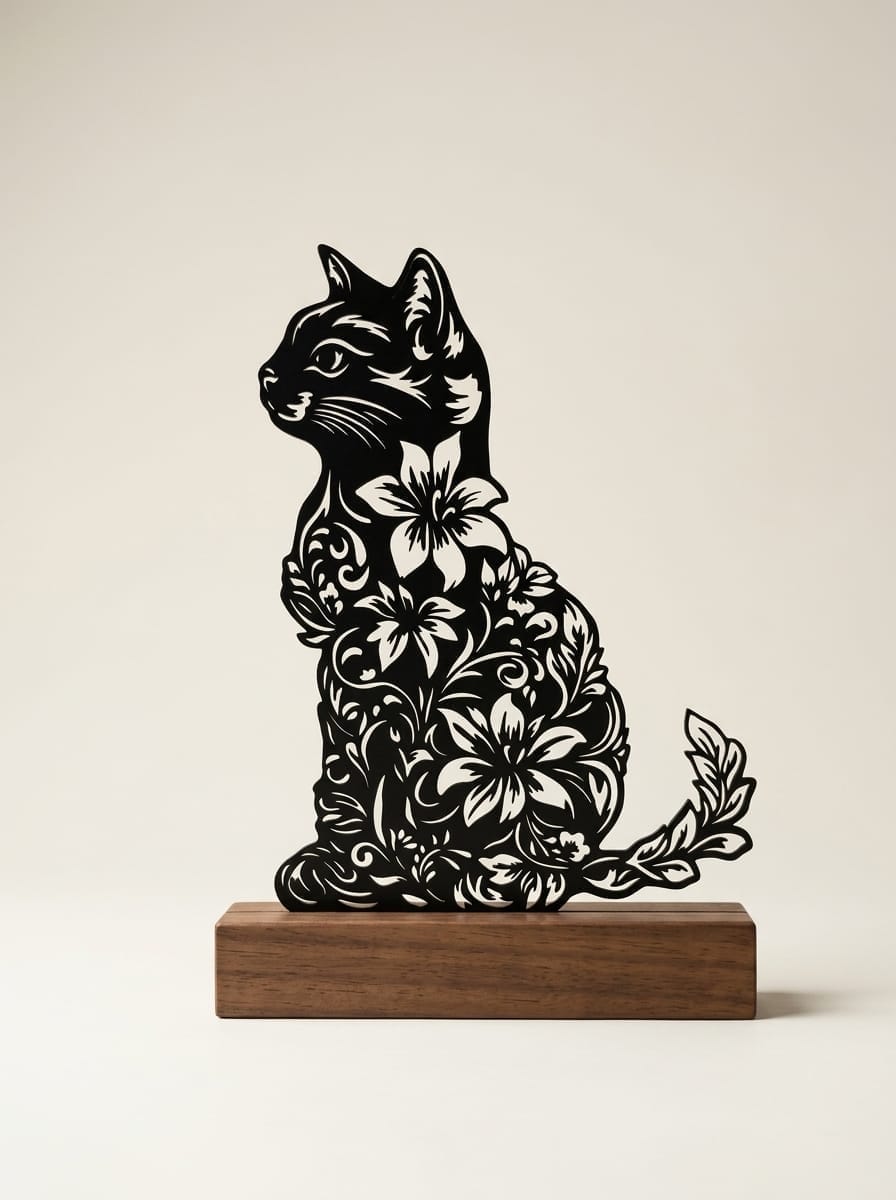 Escultura Silhueta Gato Floral
